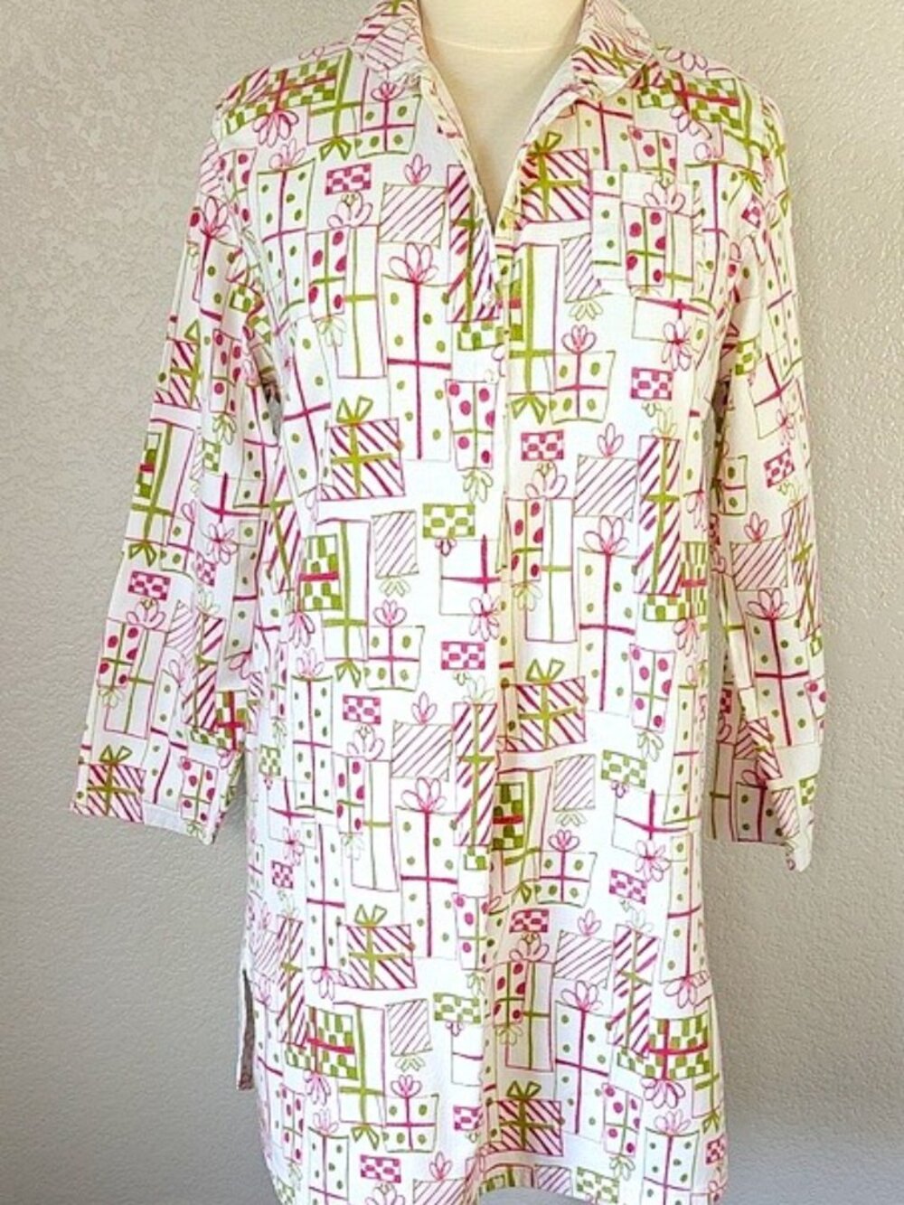 Garnet Hill Size L Flannel Sleepshirt Nightgown Cotton Holiday Print